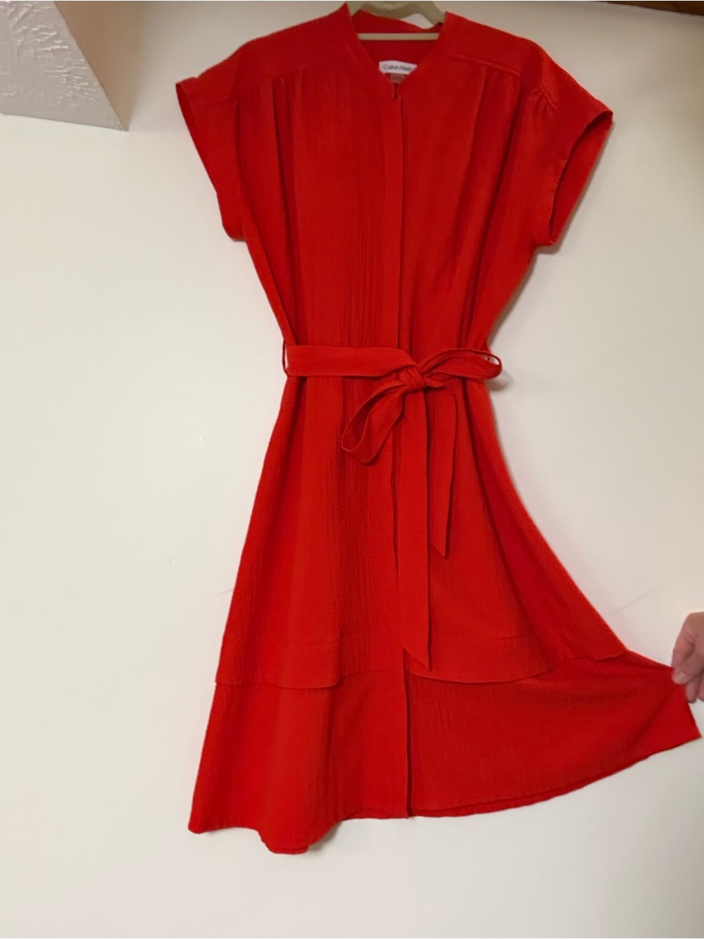 Calvin Klein Red Belted Midi Dress